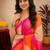 pink orange lilen print work 1 minute ready to wear saree with unstitched blouse piece