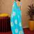sky blue lilen print work 1 minute ready to wear saree with unstitched blouse piece