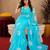 sky blue lilen print work 1 minute ready to wear saree with unstitched blouse piece