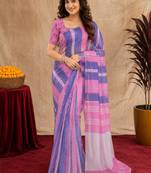 lavender pink lilen print work 1 minute ready to wear saree with unstitched blouse piece