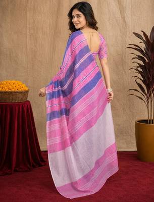 lavender pink lilen print work 1 minute ready to wear saree with unstitched blouse piece 3