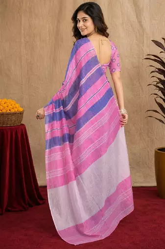 lavender pink lilen print work 1 minute ready to wear saree with unstitched blouse piece