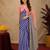 red blue lilen print work 1 minute ready to wear saree with unstitched blouse piece