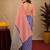 red blue lilen print work 1 minute ready to wear saree with unstitched blouse piece