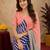 red blue lilen print work 1 minute ready to wear saree with unstitched blouse piece