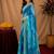 light blue lilen print work 1 minute ready to wear saree with unstitched blouse piece