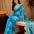 light blue lilen print work 1 minute ready to wear saree with unstitched blouse piece