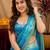 light blue lilen print work 1 minute ready to wear saree with unstitched blouse piece