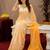 white yellow lilen print work 1 minute ready to wear saree with unstitched blouse piece