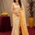 white yellow lilen print work 1 minute ready to wear saree with unstitched blouse piece