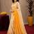 white yellow lilen print work 1 minute ready to wear saree with unstitched blouse piece