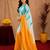 white sky lilen print work 1 minute ready to wear saree with unstitched blouse piece