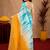 white sky lilen print work 1 minute ready to wear saree with unstitched blouse piece