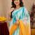 white sky lilen print work 1 minute ready to wear saree with unstitched blouse piece