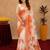 white orange lilen print work 1 minute ready to wear saree with unstitched blouse piece