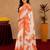 white orange lilen print work 1 minute ready to wear saree with unstitched blouse piece