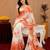 white orange lilen print work 1 minute ready to wear saree with unstitched blouse piece