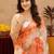 white orange lilen print work 1 minute ready to wear saree with unstitched blouse piece