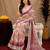 White lilen print work 1 minute ready to wear saree with unstitched blouse piece