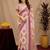White lilen print work 1 minute ready to wear saree with unstitched blouse piece