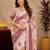 White lilen print work 1 minute ready to wear saree with unstitched blouse piece