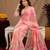 pink lilen print work 1 minute ready to wear saree with unstitched blouse piece