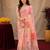 pink lilen print work 1 minute ready to wear saree with unstitched blouse piece