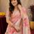 pink lilen print work 1 minute ready to wear saree with unstitched blouse piece