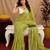 mehendi lilen print work 1 minute ready to wear saree with unstitched blouse piece