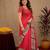 red lilen print work 1 minute ready to wear saree with unstitched blouse piece