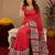 red lilen print work 1 minute ready to wear saree with unstitched blouse piece