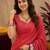 red lilen print work 1 minute ready to wear saree with unstitched blouse piece