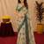 off white lilen print work 1 minute ready to wear saree with unstitched blouse piece