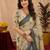 off white lilen print work 1 minute ready to wear saree with unstitched blouse piece