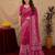 rani pink lilen print work 1 minute ready to wear saree with unstitched blouse piece