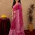rani pink lilen print work 1 minute ready to wear saree with unstitched blouse piece