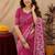 rani pink lilen print work 1 minute ready to wear saree with unstitched blouse piece