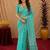 aqua lilen print work 1 minute ready to wear saree with unstitched blouse piece