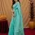 aqua lilen print work 1 minute ready to wear saree with unstitched blouse piece
