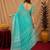 aqua lilen print work 1 minute ready to wear saree with unstitched blouse piece