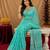 aqua lilen print work 1 minute ready to wear saree with unstitched blouse piece