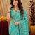 aqua lilen print work 1 minute ready to wear saree with unstitched blouse piece