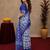 white blue lilen print work 1 minute ready to wear saree with unstitched blouse piece