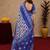 white blue lilen print work 1 minute ready to wear saree with unstitched blouse piece