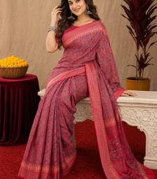 pink red lilen print work 1 minute ready to wear saree with unstitched blouse piece