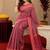 pink red lilen print work 1 minute ready to wear saree with unstitched blouse piece