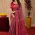pink red lilen print work 1 minute ready to wear saree with unstitched blouse piece