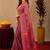 pink red lilen print work 1 minute ready to wear saree with unstitched blouse piece