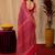 pink red lilen print work 1 minute ready to wear saree with unstitched blouse piece