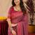 pink red lilen print work 1 minute ready to wear saree with unstitched blouse piece